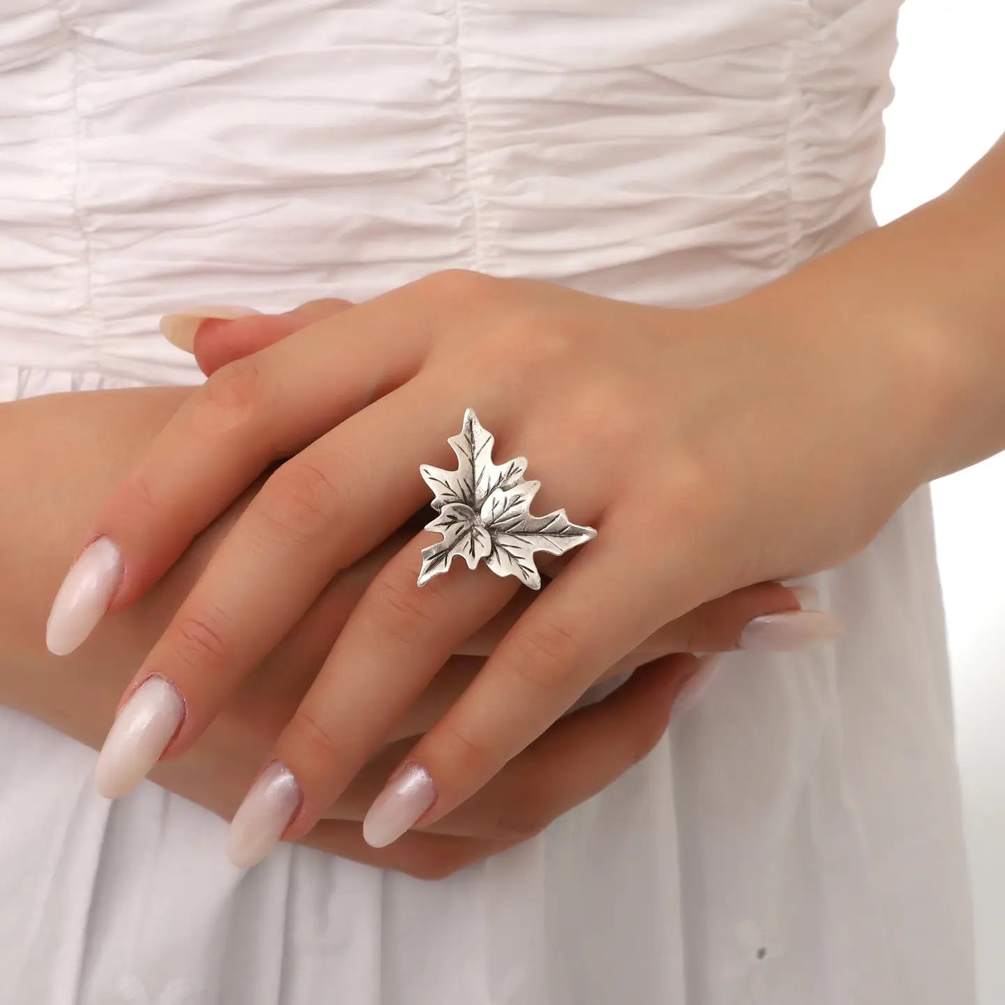 925K Sterling Silver Plated Leaf Ring image 0