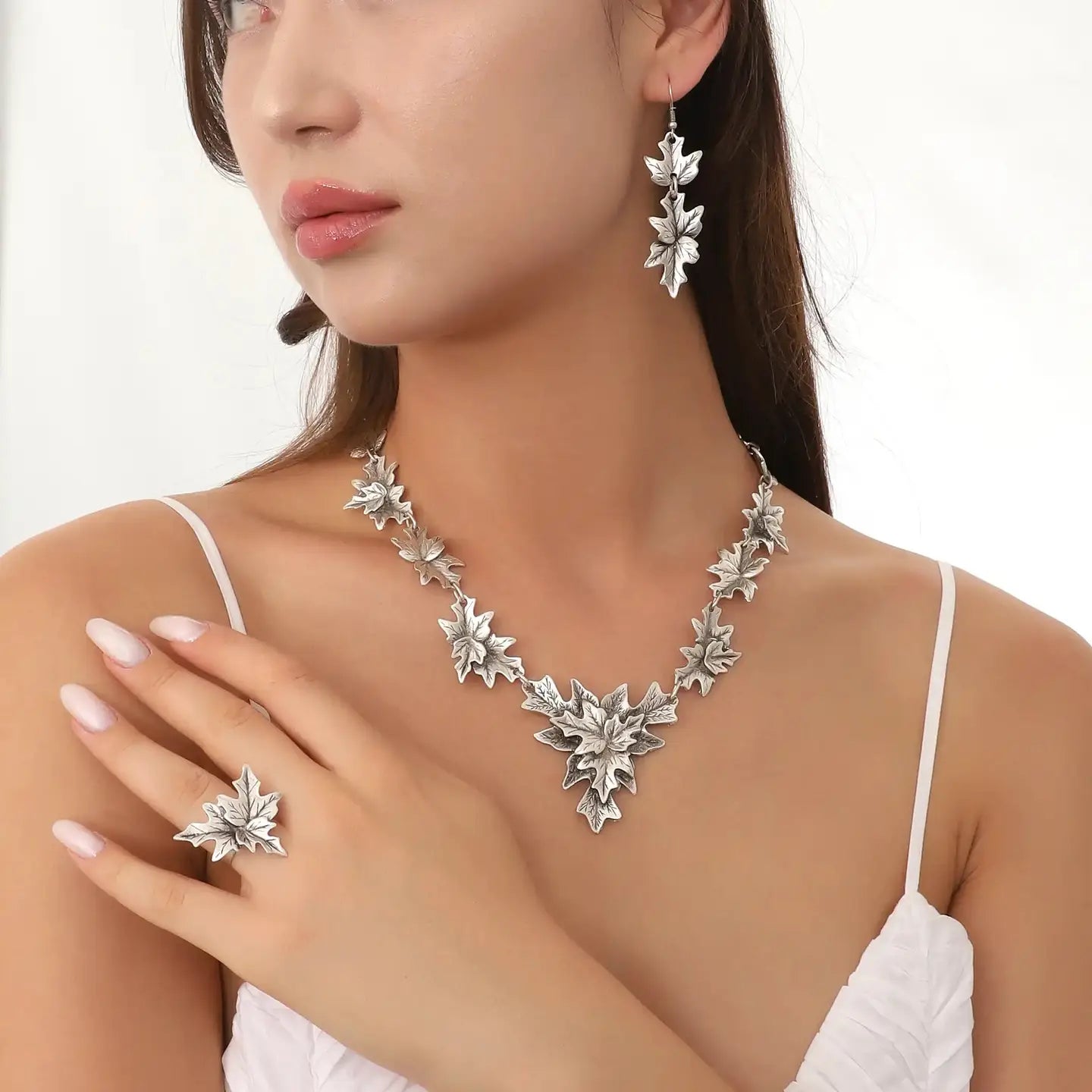925K Sterling Silver Plated Leaf Ring image 1