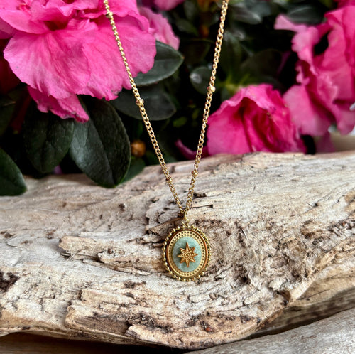 18ct Gold Plated Amazonite Star Pendant Necklace image 0