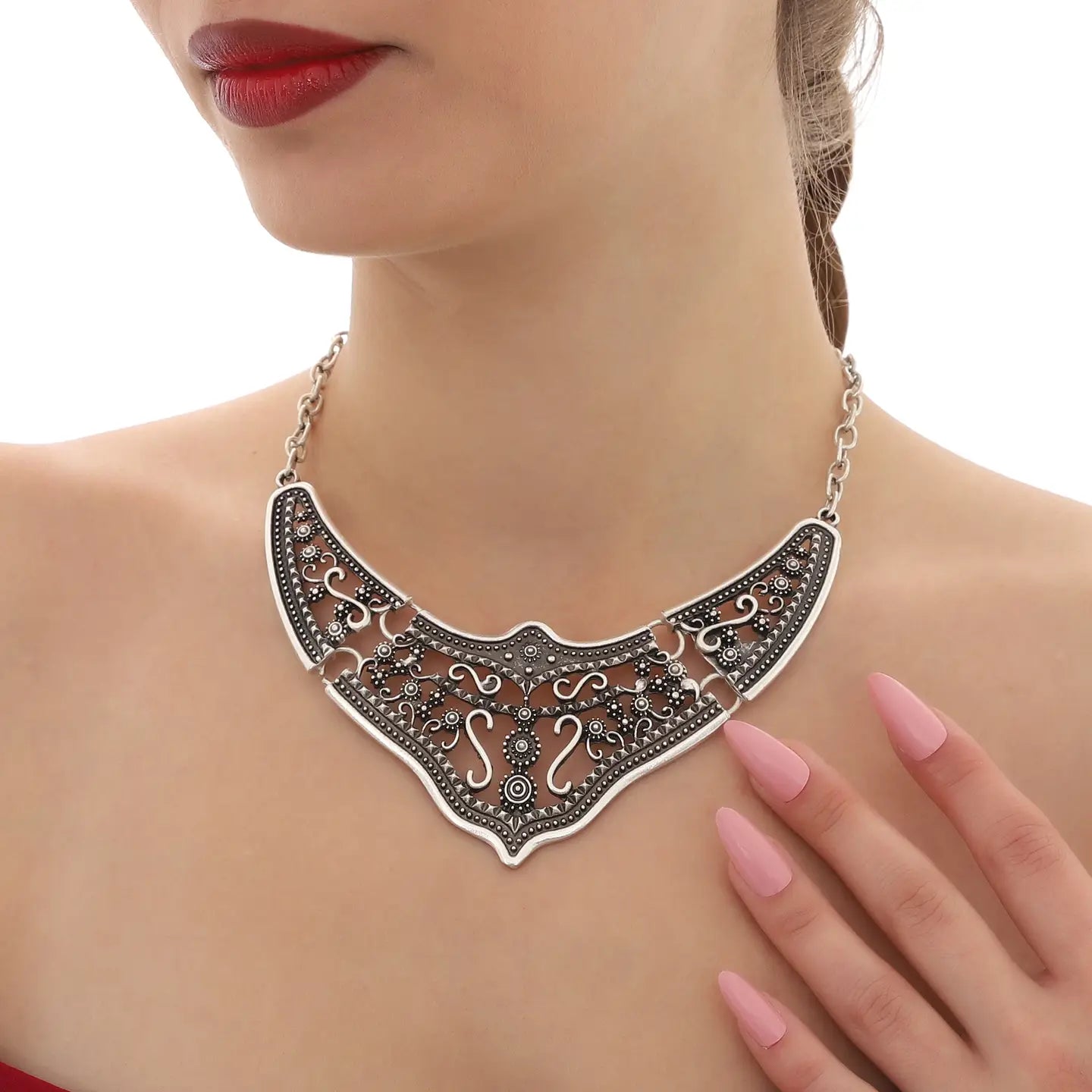 925K Sterling Silver Plated Boho Women Necklace image 1