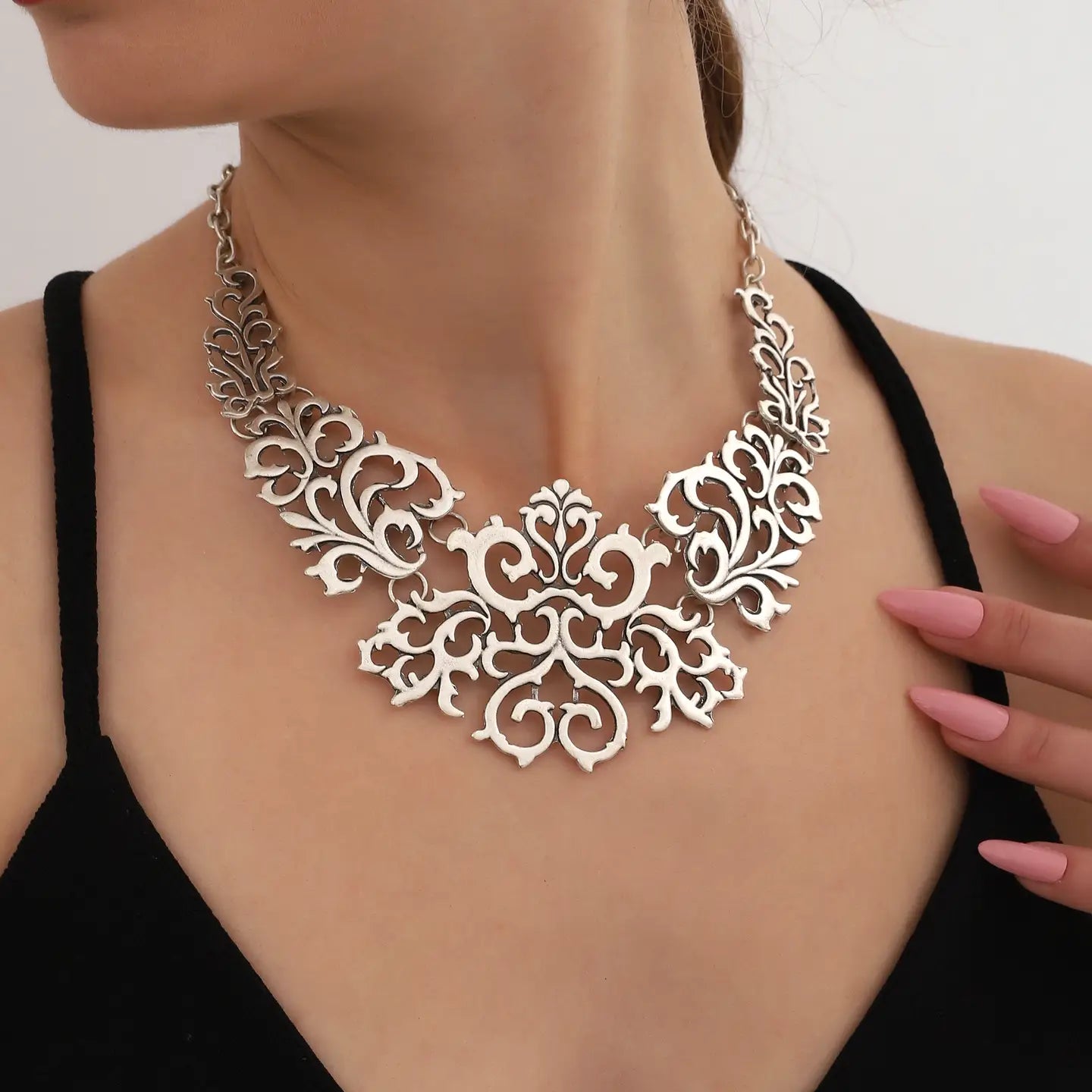 925K Sterling Silver Plated Boho Women Necklace image 1