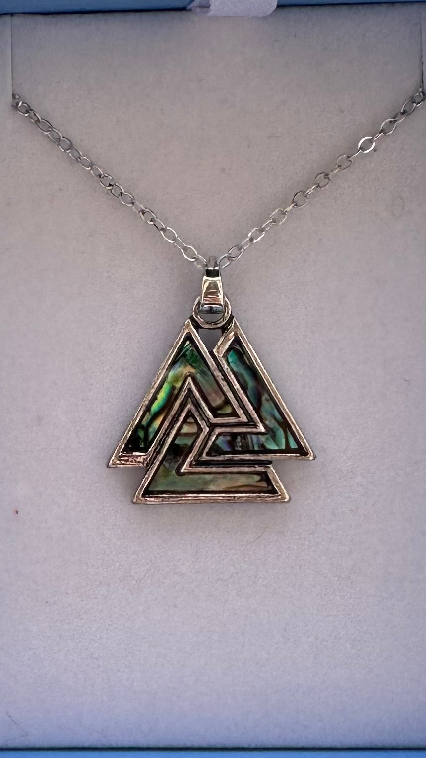 Celtic Viking necklace of Paua Shell, Rhodium plated  image 0