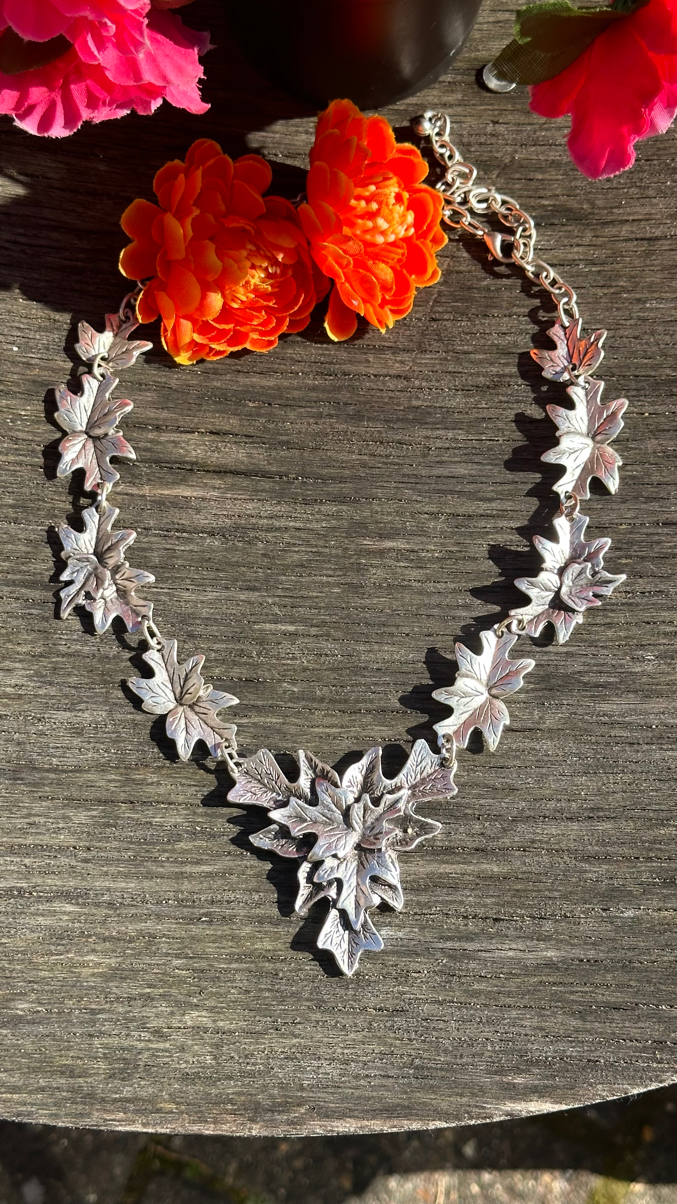 925K Sterling Silver Plated Leaf Chain Women Necklace image 0