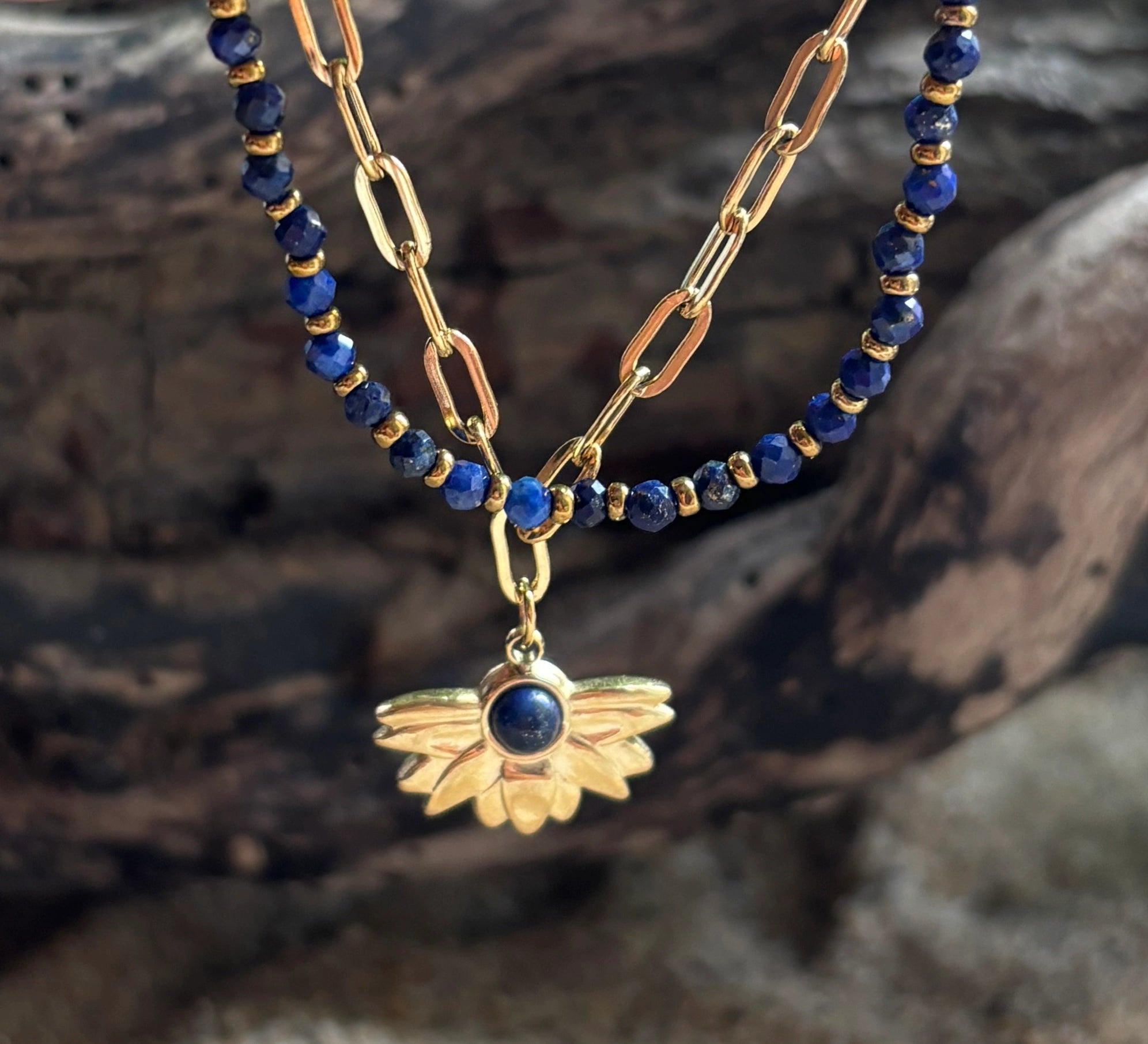 18ct Gold Plated Lapis Lazuli Double Chain Bracelet image 0