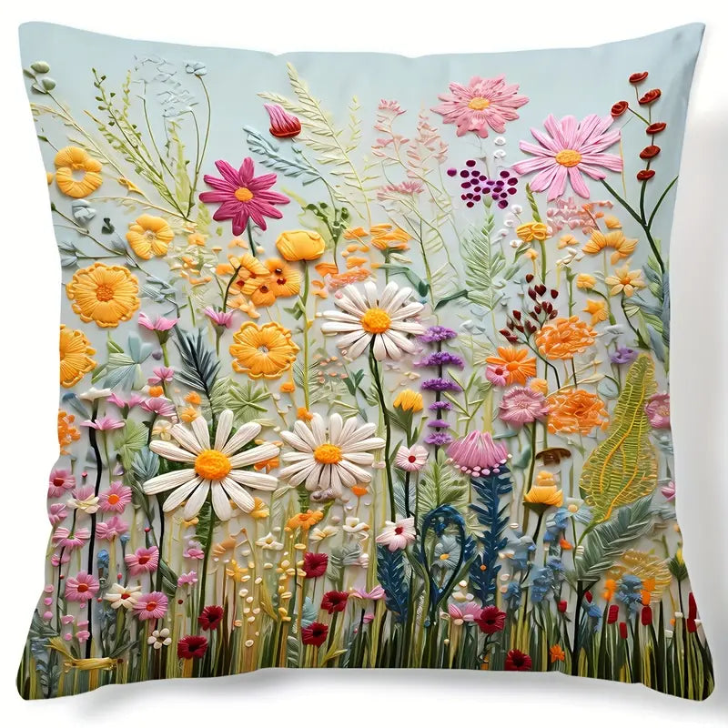 1pc Contemporary Vibrant Floral Throw Pillow Cover image 0
