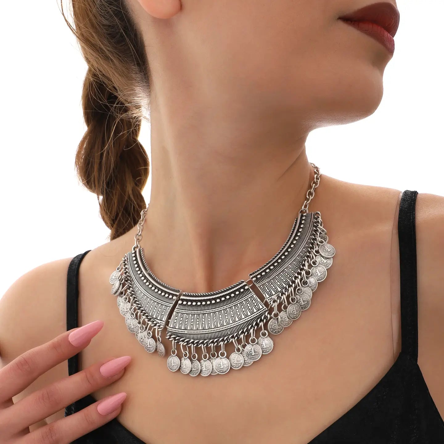 925K Sterling Silver Plated Boho Women Necklace image 1