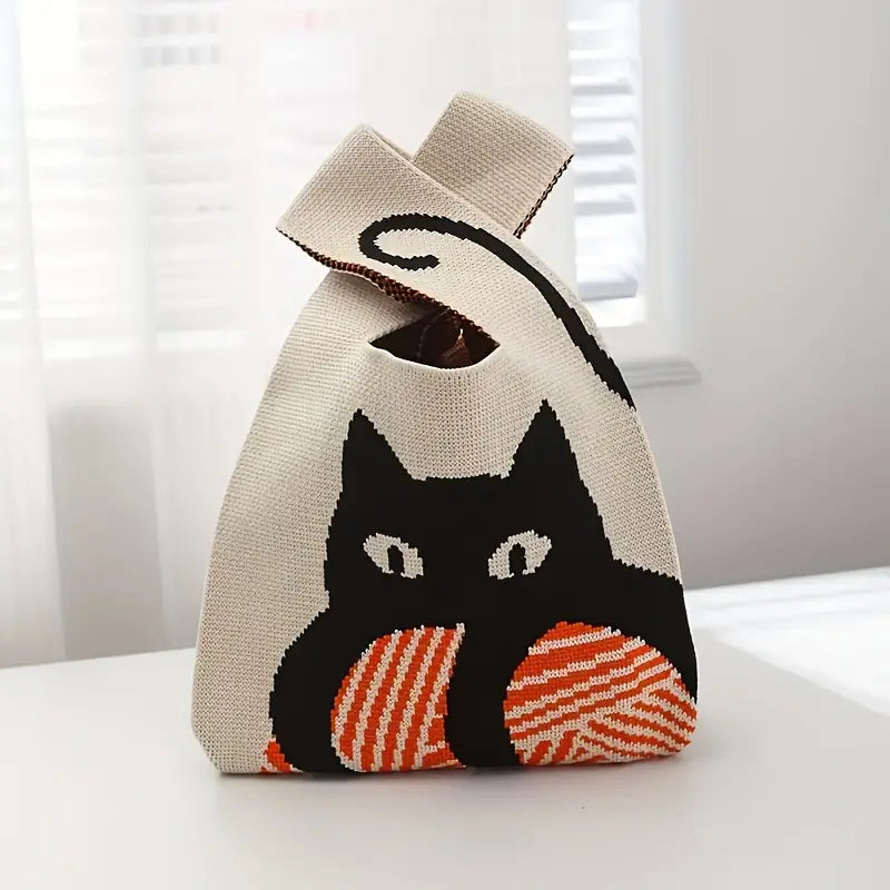 Casual Cat Pattern Jacquard Satchel Bag image 1