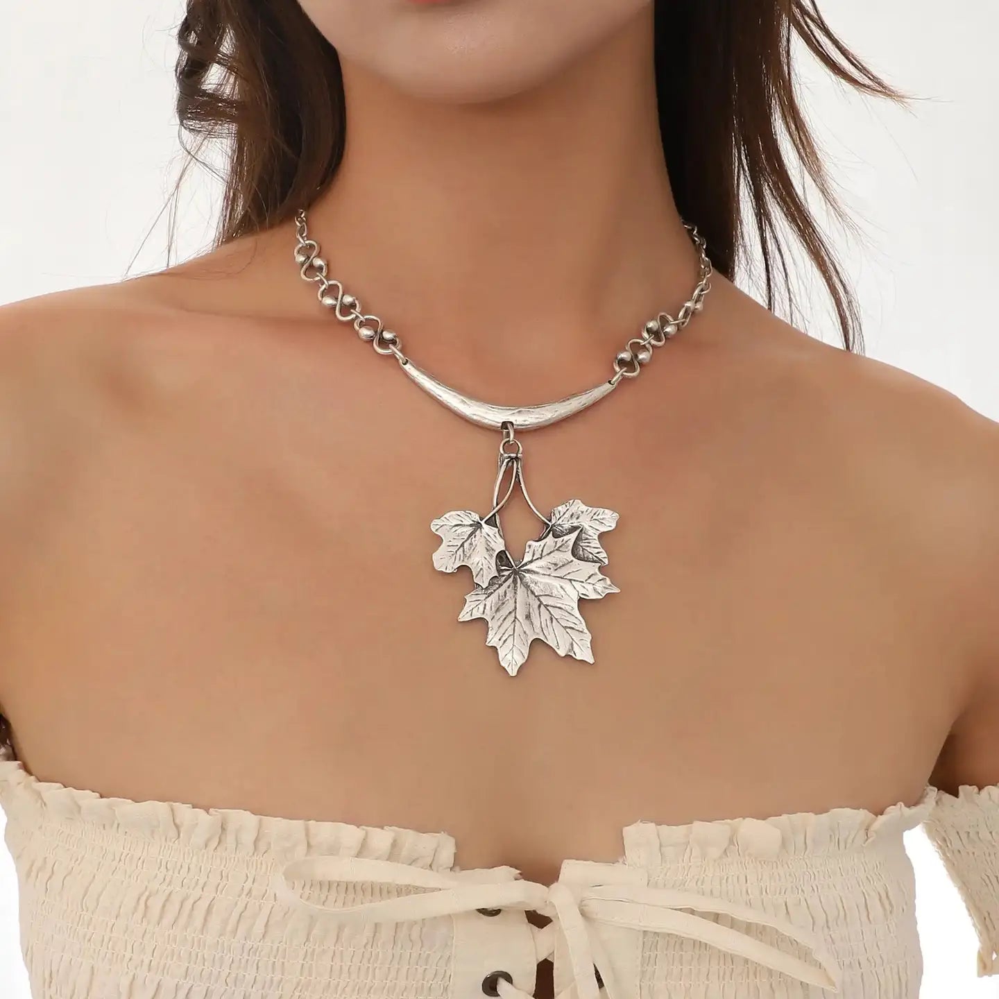 925K Sterling Silver Plated Leaf Women Necklace image 0