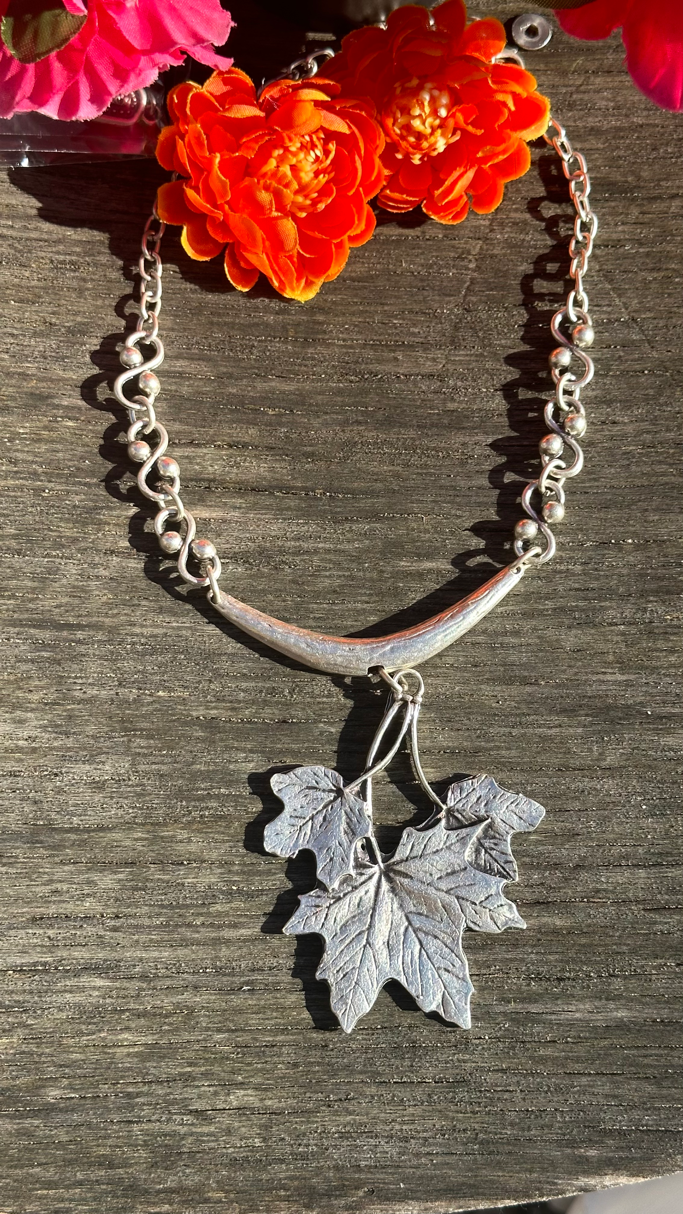 925K Sterling Silver Plated Leaf Women Necklace image 1